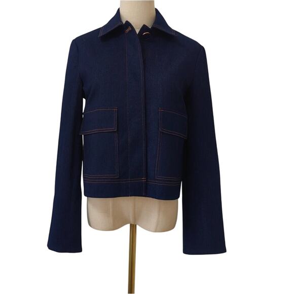 Veronica Beard Barrington Denim Blue Embellished-Collar Cropped Jacket US 4 - Picture 6 of 9